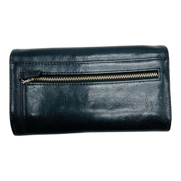 Y2K Fossil Issue 1954 Black Pebble Leather Womens Wallet Gold Snaps 7” Cow Hide - Picture 2 of 16